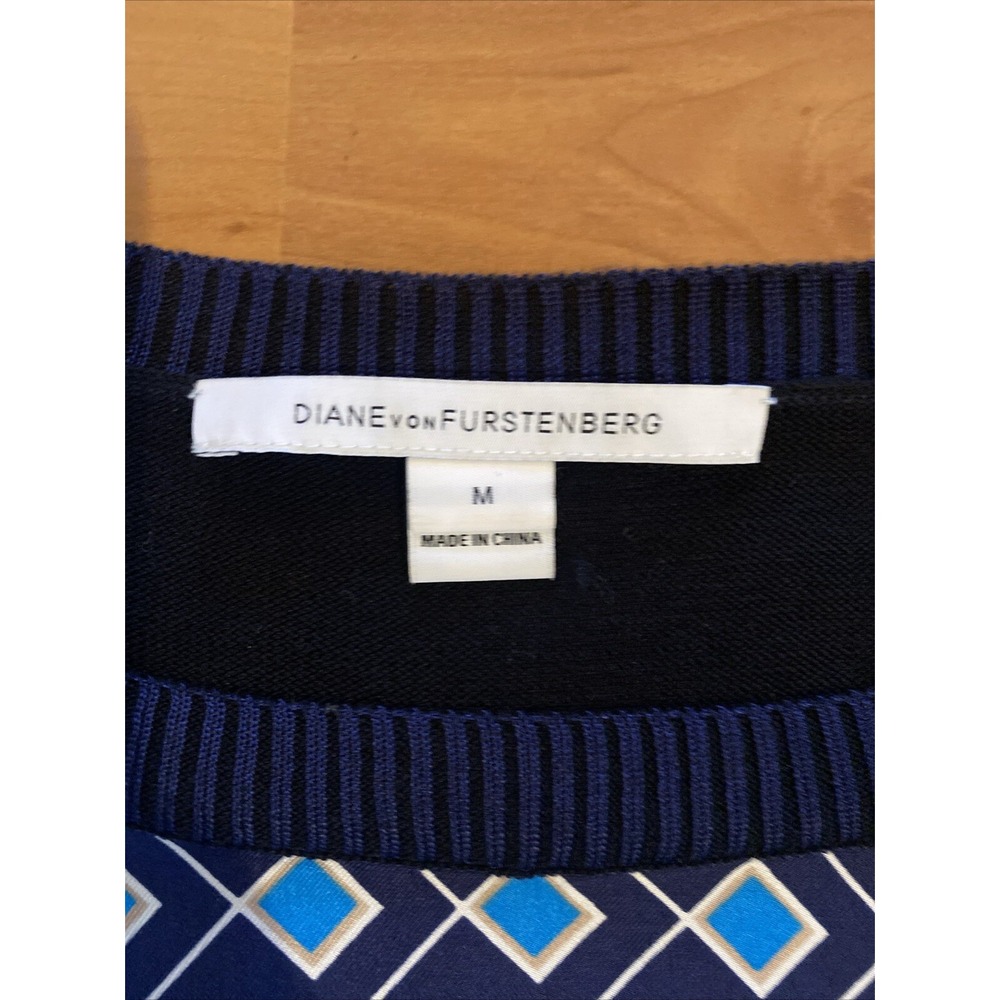 DIANE VON FURSTENBERG Sweater Silk Size M Navy Blue Pullover Classic Preppy - Picture 13 of 16
